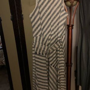 Reduced Grey & White Linen Stripe Dress